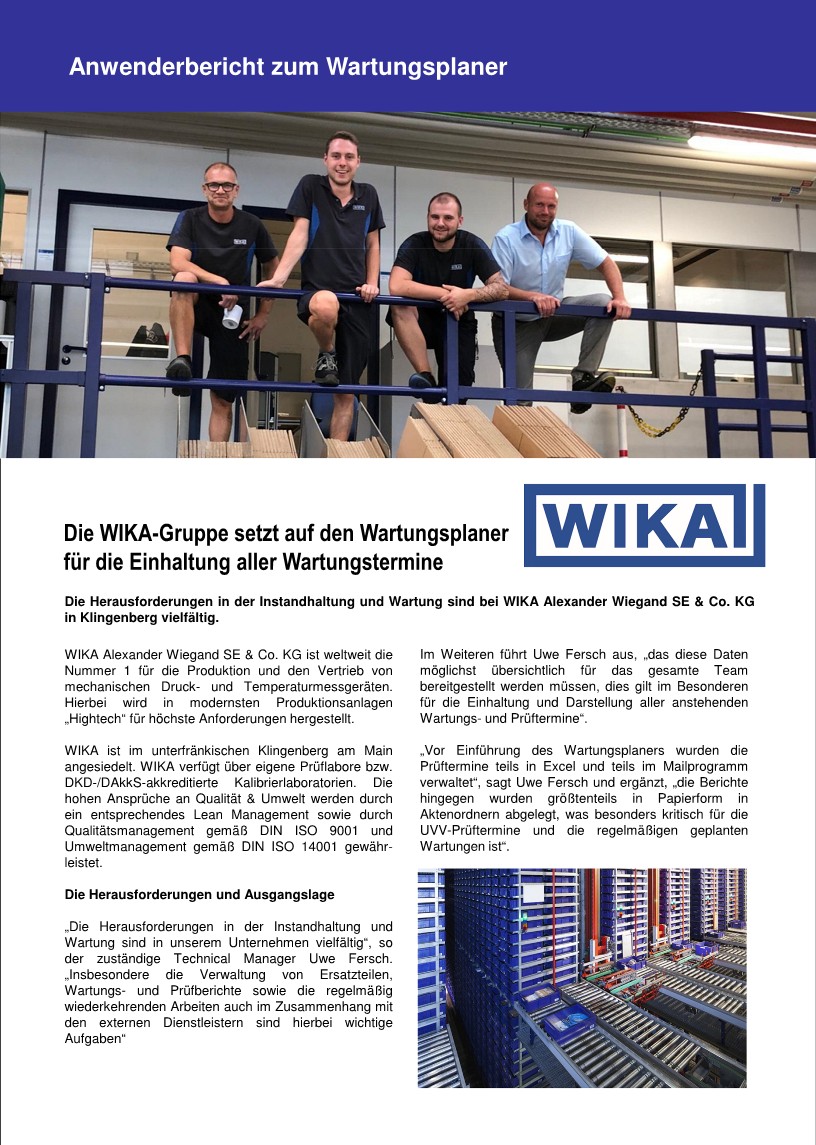 WIKA Alexander Wiegand SE & Co. KG Klingenberg  Anwenderbericht